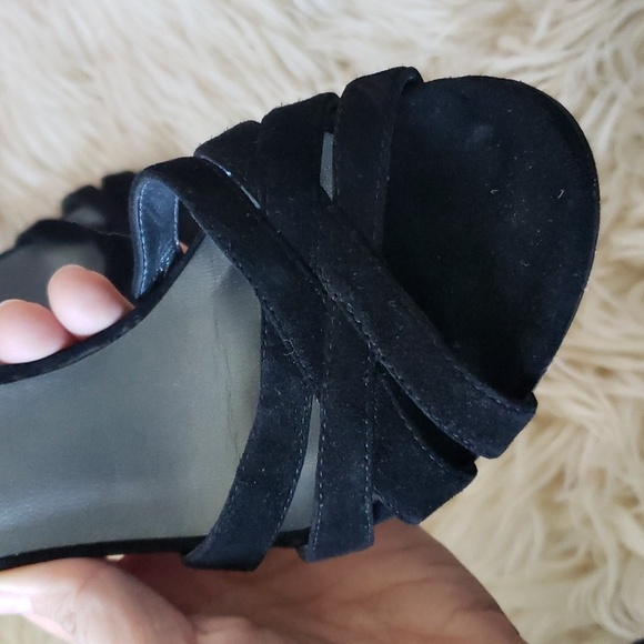Stuart Weitzman stappy chunky suede leather heel black size 7 - Picture 2 of 8